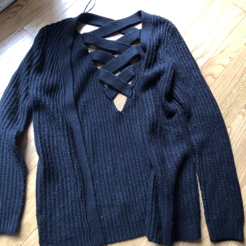 Heavy knit black cardigan sweater